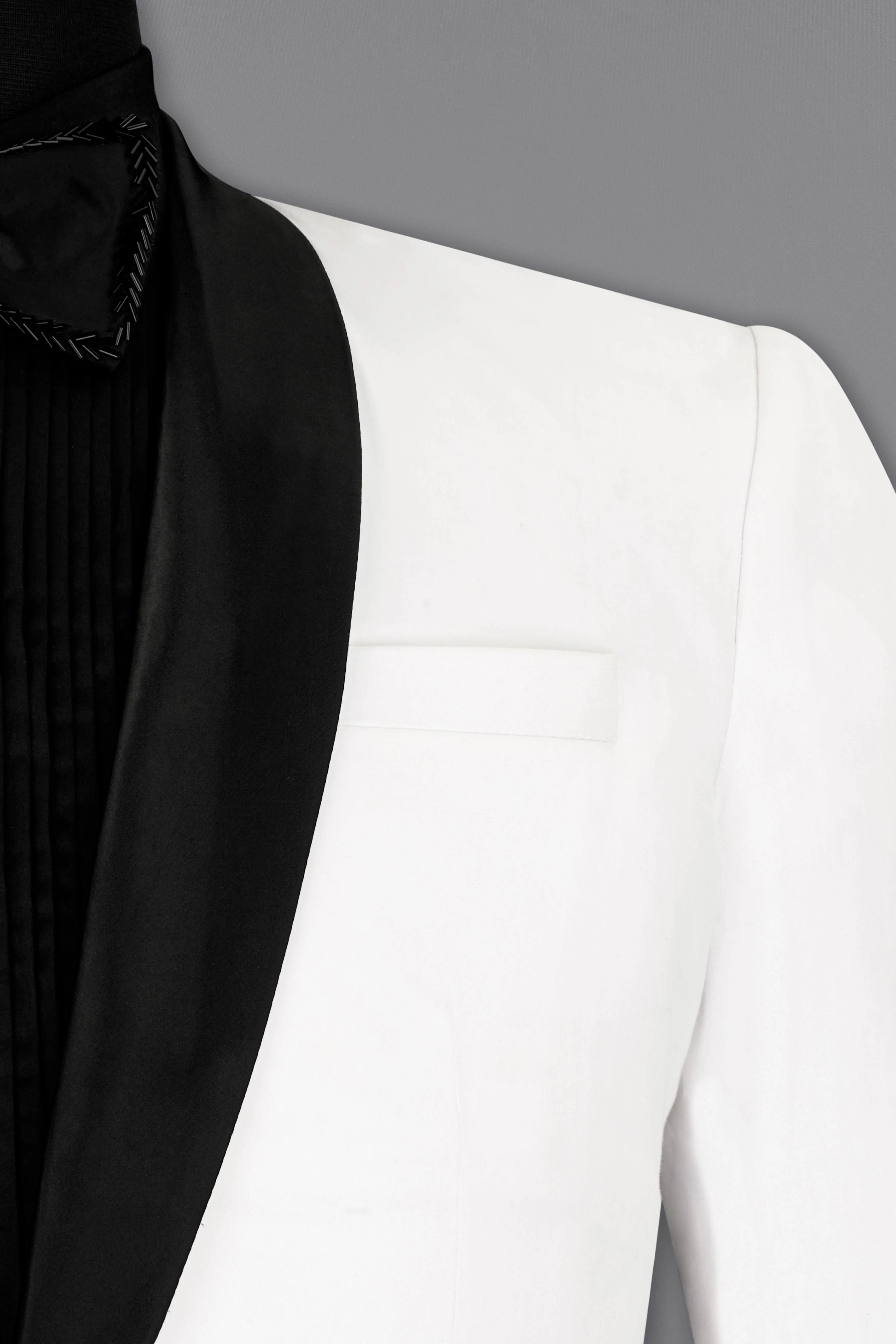 Bright White Stretchable Premium Cotton Tuxedo traveler Blazer - Image 6